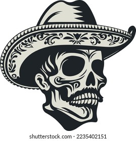 A brave mexican skull with hat