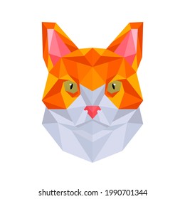 brave orange cat face with polygon design style