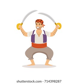 Brave pirate character with sabres vector Illustration
