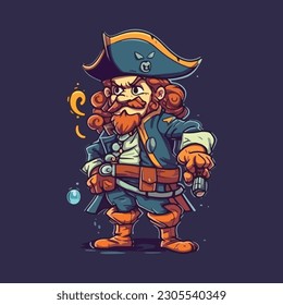 Brave pirate mascot character for kids adventure game