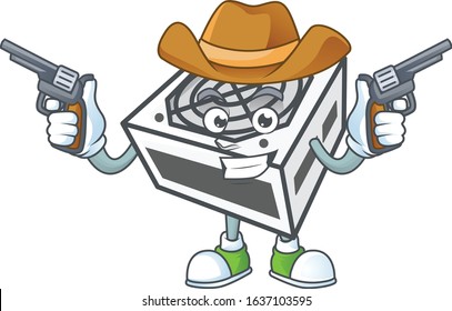 The brave of power supply unit white color Cowboy cartoon character holding guns