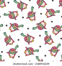 Brave Red Penguin Adventure Vector Graphic Seamless Pattern can be use for background and apparel design