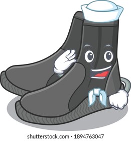 A brave sailor caricature design style of dive booties ready to sail