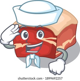 A brave sailor caricature design style of pork belly ready to sail. Vector illustration