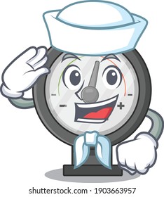 A brave sailor caricature design style of pressure gauge ready to sail