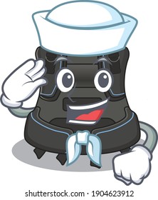 A brave sailor caricature design style of scuba buoyancy compensator ready to sail