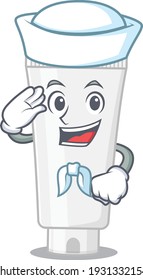 A brave sailor caricature design style of shower gel ready to sail. Vector illustration