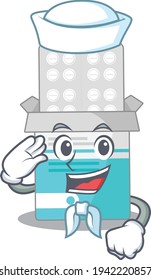 A brave sailor caricature design style of medical medicine bottle ready to sail. Vector illustration