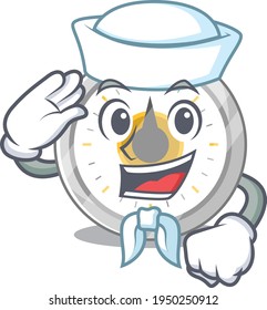 A brave sailor caricature design style of old kitchen timer ready to sail. Vector illustration