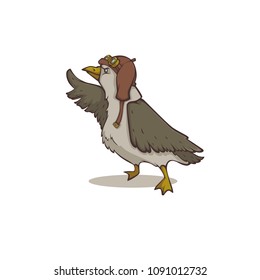 Brave seagull, cartoon steampunk bird illustration for your logo, label, emblem, mascot