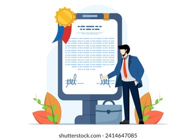Brave Secretary with Big Sign Documentation. People Get Professional Notary Services. Browse Visit a Lawyer's Office To Sign Legal Documents. flat vector illustration on white background.