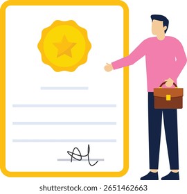Secretário Corajoso com Grande Documentação de Sinais. As Pessoas Recebem Serviços De Notário Profissional. Navegue até o Escritório de Advogados para Assinar Documentos Legais. ilustração vetorial plana em fundo branco.

