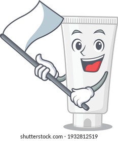 A brave shower gel mascot character design holding a white flag. Vector illustration