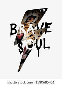 brave soul slogan on leopard face in thunder illustration