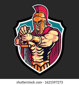 Brave Sparta Warrior Logo Mascot Emblem