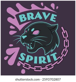 Brave Spirit Panther T-Shirt - Courageous Animal Graphic with Chain