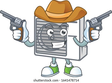 The brave of split air conditioner Cowboy cartoon character holding guns