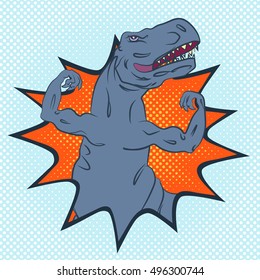 brave and strong tyrannosaurus with well-trained upper limbs, pop-art style conceptual illustration