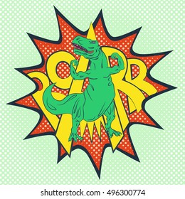 brave and strong tyrannosaurus with well-trained upper limbs, pop-art style conceptual illustration