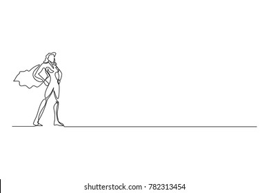 Brave Super Girl in a Cloak. continuous line drawing