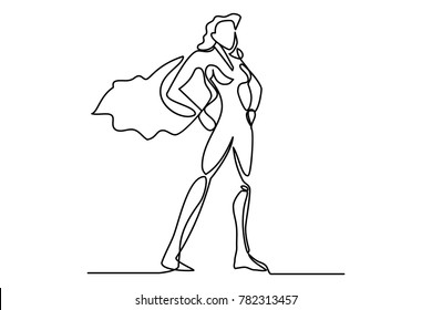 Brave Super Girl in a Cloak. continuous line drawing