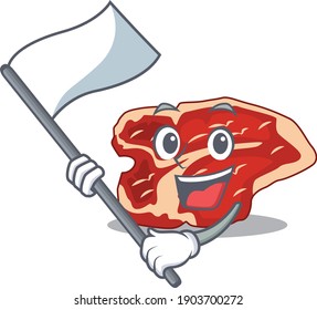 A brave T-bone mascot character design holding a white flag. Vector illustration