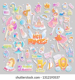 Brave tomboy Hell princess vector cartoon set. Princess magic and feminism illustration, little teen girl, princess superhero and warrior, brave girl illustration. Feminism princesses collection -