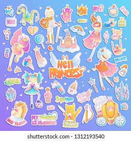 Brave tomboy Hell princess vector cartoon set. Princess magic and feminism illustration, little teen girl, princess superhero and warrior, brave girl illustration. Feminism princesses collection -
