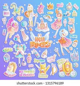 Brave tomboy Hell princess vector cartoon set. Princess magic and feminism illustration, little teen girl, princess superhero and warrior, brave girl illustration. Feminism princesses collection -