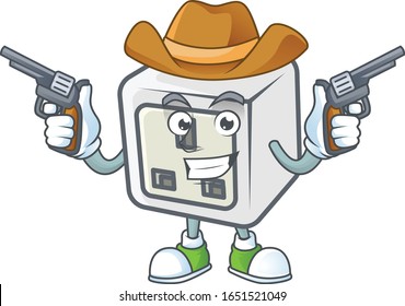 El valiente personaje de la caricatura Cowboy del enchufe USB sostiene armas