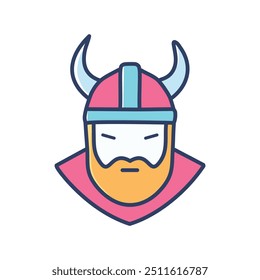 Valiente diseño de personajes de guerrero vikingo. Retrato ilustrativo de un intrépido guerrero vikingo con cuernos y barba, que representa la fuerza, el coraje y el poder.