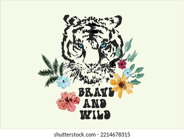 brave and wild flower vector han drawn design