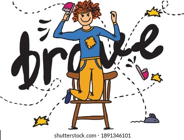Brave Woman in pajamas hit Mouse