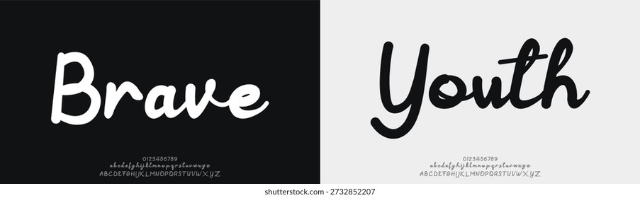 Brave Youth, Script Font, aesthetic, Uppercase Lowercase and Number. wedding font, Classic Lettering Minimal Fashion Designs. Typography modern serif fonts regular decorative vintage concept. vector i