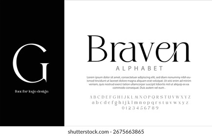 BravenRegular vector alphabet font for logo design
