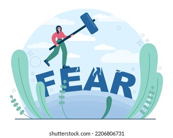 Bravery concept. Challenge overcoming, taking a risk to achieve success. Courageous character conquer the fear. Flat vector illustration