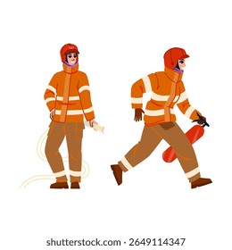 bravura bombeiro mulher vetor. coragem força, resgate emergência, treinamento uniforme bravura bombeiro personagem. pessoas desenho animado plano ilustração