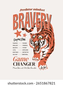 slogan de bravura com ilustração do vetor gráfico do tigre rugido