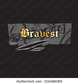 the bravest metallic typography with tape and all over print on background artwork