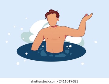 Braving the Chill of Winter Ice Bath - Stock Illustration as EPS 10 File