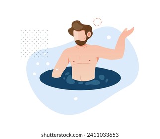 Braving the Chill of Winter Ice Bath - Stock Illustration as EPS 10 File