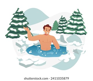 Braving the Chill of Winter Ice Bath - Stock Illustration as EPS 10 File