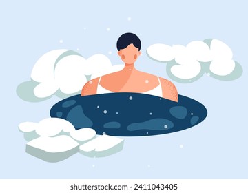 Braving the Chill of Winter Ice Bath - Stock Illustration as EPS 10 File