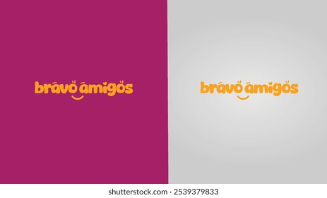 Bravo Amigos logotipo - um personagem lúdico, alegre simbolizando amizade e positividade. Perfeito para branding, mídias sociais ou marketing com o objetivo de espalhar alegria, unidade e conexão