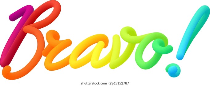 Bravo fluid text with dynamic curved lines made of blended colorful circles. Vector illustration.