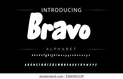 Bravo Funky colorful cartoon font type. Vector alphabet