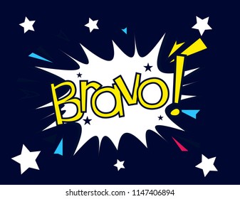 bravo has mean congrat, beautiful greeting card or label with pop art theme, vector background, poster or banner