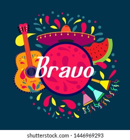 bravo has mean congrats, beautiful greeting card background or banner with colorful summer theme. design illustration