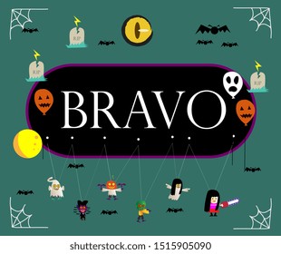 bravo has mean congrats, beautiful greeting card background or banner with halloween theme. vector design 