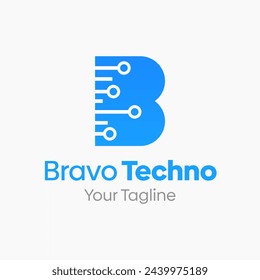 Bravo Techno Logo Design Template: Merging Letter B with Circuit Symbol. This modern alphabet-inspired logotype is perfect for Technology, Business, Organizations, Personal Branding, and more.